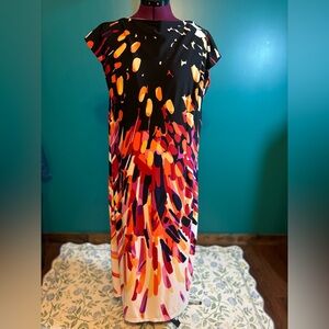 Melissa Masse Black and Orange Asymmetrical Sheath Dress